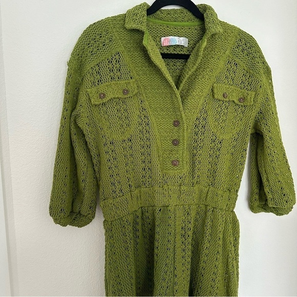 Free People Ryan Knit Crochet Romper Green One Piece Size XS Women’s Collared - Picture 4 of 11